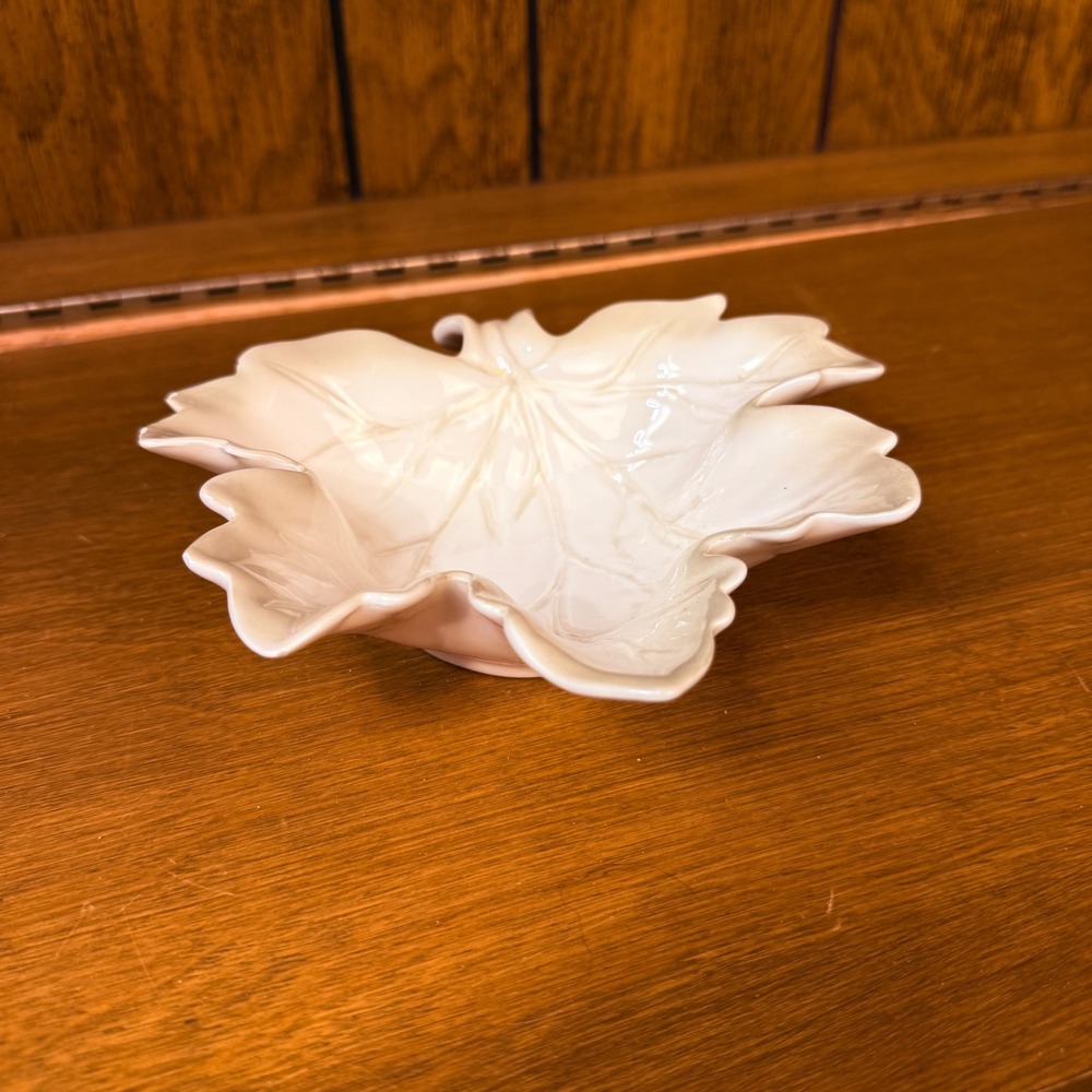 Cream Ceramic Leaf Bowl Small Botanical Cottagecore Grandmillennial Trinket Dish